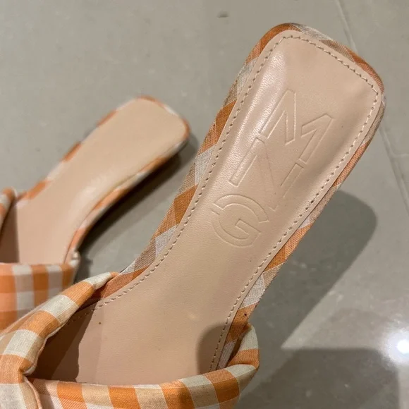 Mango Checkered Orange Slide Sandals - Picture 2 of 3